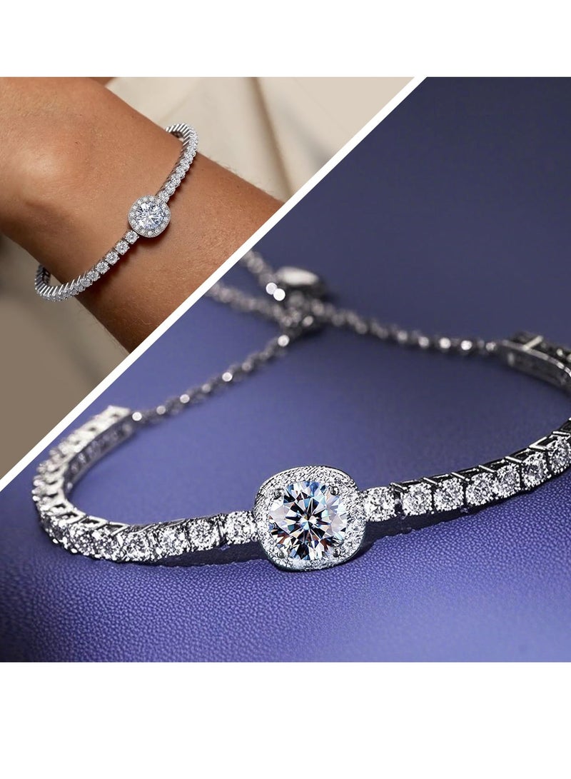 Moissanite tennis bracelet, 2CT 8mm lab-created moissanite diamond, 925 silver plated with 18K white gold, adjustable women's silver bracelet, stylish, jewelry gift. - Image 2