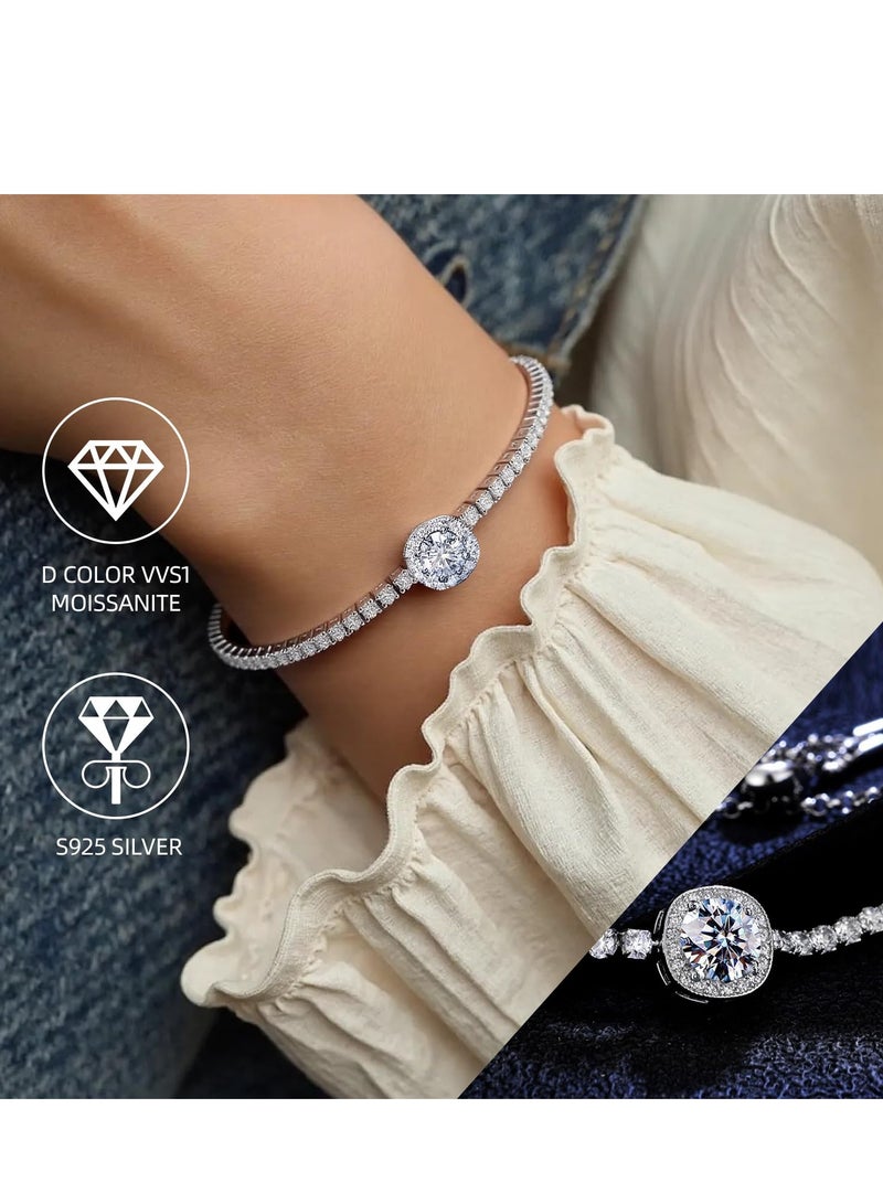 Moissanite tennis bracelet, 2CT 8mm lab-created moissanite diamond, 925 silver plated with 18K white gold, adjustable women's silver bracelet, stylish, jewelry gift. - Image 3