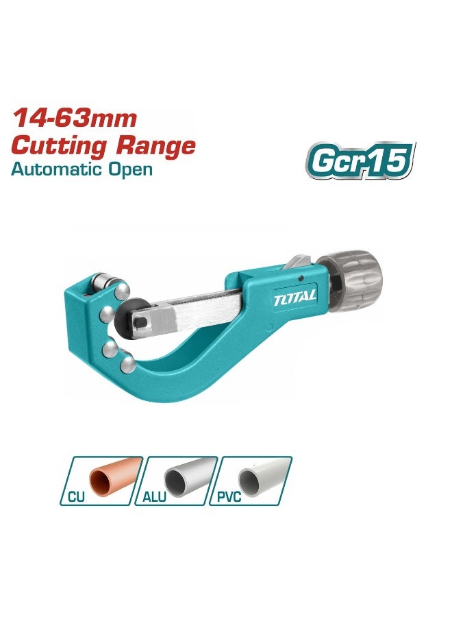 توتال قاطع أنابيب توتال 14-63 مم، قاطع أنابيب صناعي - أداة قطع شديدة التحمل للنحاس والألومنيوم والبولي فينيل كلوريد (PVC) مع فتح تلقائي، محامل أسطوانية وعجلة قطع حادة - موديل THT531463 - Image 1