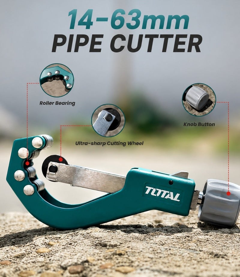 TOTAL Automatic Open Pipe Cutter 14-63mm, GCr15 Cutting Wheel, Adjustable Pressure, Roller Bearing Tube Cutter for Copper, Aluminum & PVC Pipes-TOTAL THT531463 - Image 4