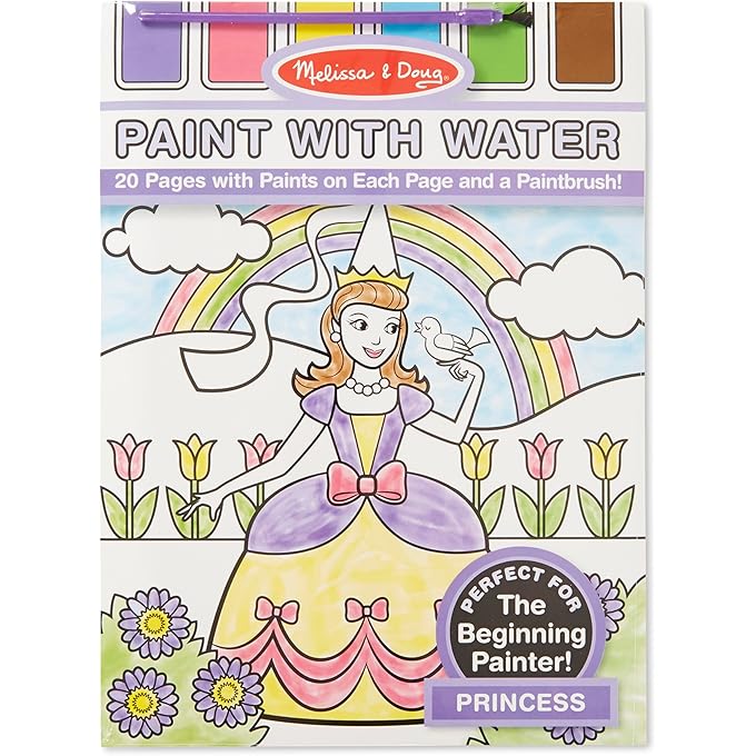 Paint With Water - Princess, 20 Perforated Pages With Spillproof Palettes