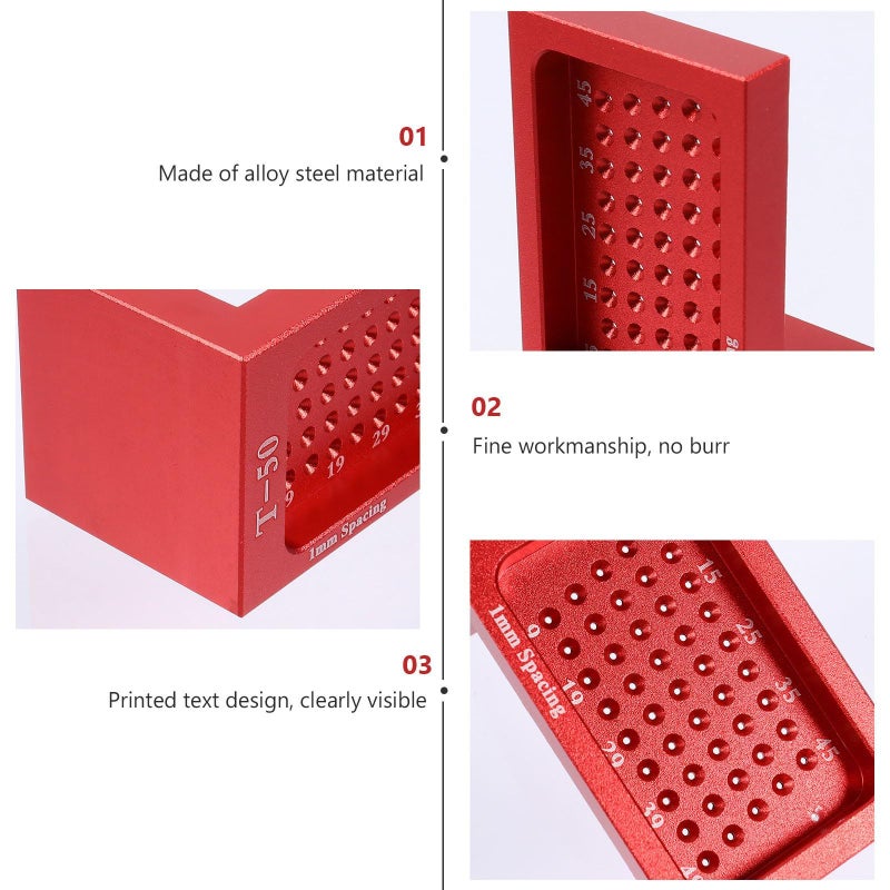 T Type Woodworking Scriber And Hole Positioning Gauge Aluminum Alloy Carpenter Marking Tool Red For Home And Professional Woodworking - Image 4