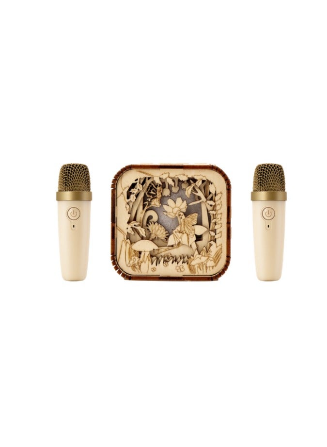 SOLARAE Karaoke Machine Wooden for Kids Adults, Mini Portable Bluetooth Karaoke Speaker with 2 Wireless Microphone and Lights, Support AUX/TF, Gift for Birthday, Family, Home Party and Toys for Girls/Boys - Image 1