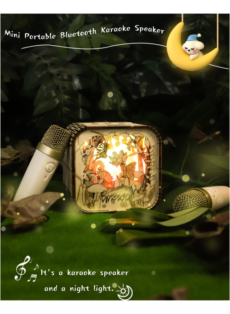 SOLARAE Karaoke Machine Wooden for Kids Adults, Mini Portable Bluetooth Karaoke Speaker with 2 Wireless Microphone and Lights, Support AUX/TF, Gift for Birthday, Family, Home Party and Toys for Girls/Boys - Image 4