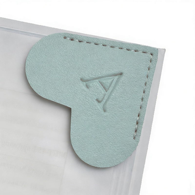 Light Green Heart Corner Bookmarks 26Pcs PU Leather Page Dividers For Book Lovers - Image 4