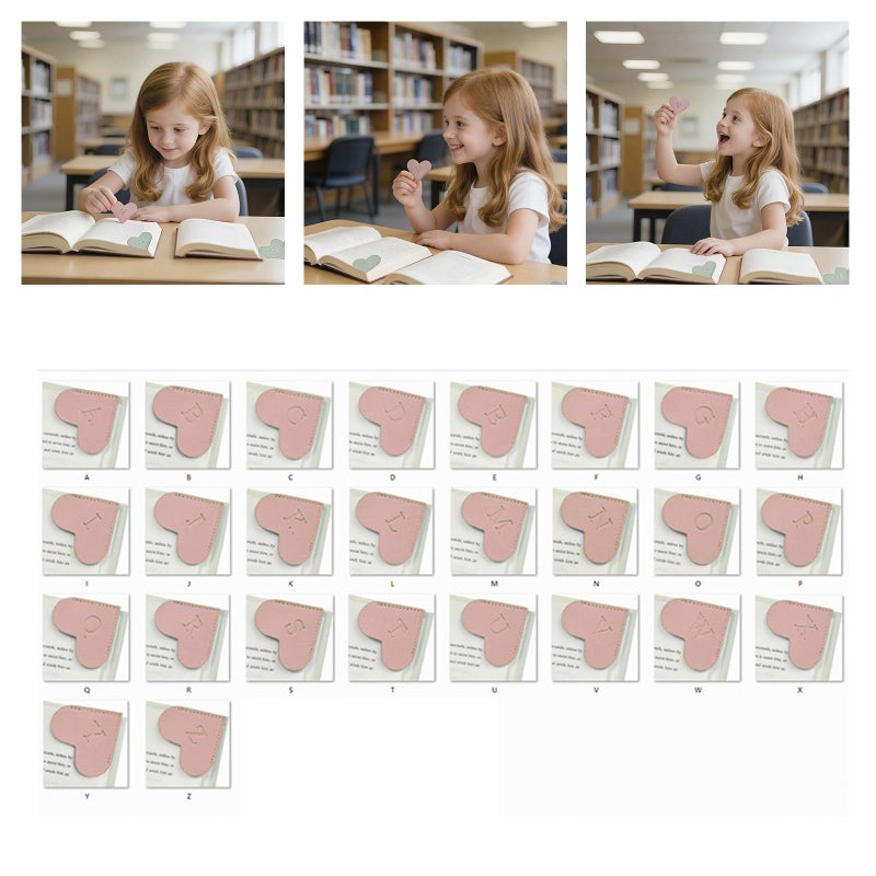 Light Green Heart Corner Bookmarks 26Pcs PU Leather Page Dividers For Book Lovers - Image 3
