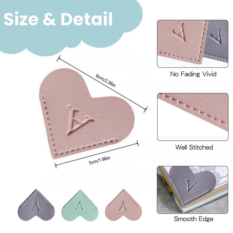 Light Green Heart Corner Bookmarks 26Pcs PU Leather Page Dividers For Book Lovers - Image 5