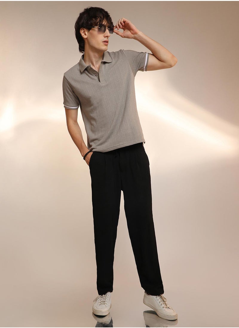 Campus Sutra Men's Cloud Grey Textured Polo T-Shirt  - Image 5