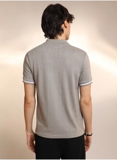 كامبوس سوترا Men's Cloud Grey Textured Polo T-Shirt  - Image 3