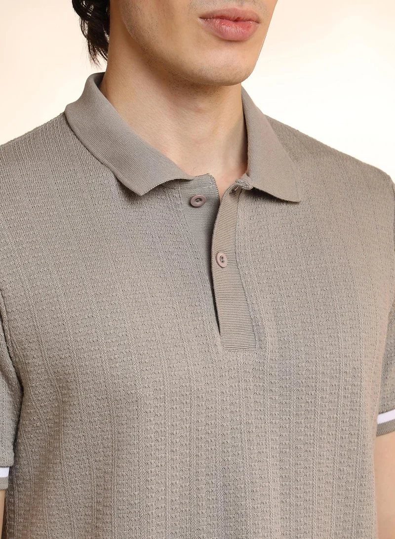 كامبوس سوترا Men's Cloud Grey Textured Polo T-Shirt