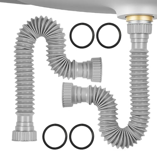 Rackickyer Sink Drain Pipe Kit 2 Pack Flexible Drain Pipe P Trap 8462067 Flexible P Trap Under Sink Plumbing for Bathroom and Kitchen 114 Adapter Included - Image 1