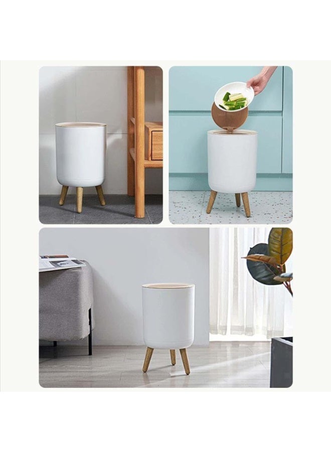 Luxury Nordic Style 7L Round Trash Can with Push Button Lid & Removable Wood-Look Legs – Modern Plastic Garbage Bin with Odor Blocking Cover, Hidden Trash Bag Holder Ring, Elevated Space Saving Waste Basket for Kitchen, Bathroom, Bedroom, Living Room & Office - Image 4