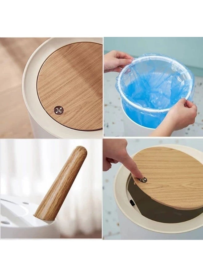 Luxury Nordic Style 7L Round Trash Can with Push Button Lid & Removable Wood-Look Legs – Modern Plastic Garbage Bin with Odor Blocking Cover, Hidden Trash Bag Holder Ring, Elevated Space Saving Waste Basket for Kitchen, Bathroom, Bedroom, Living Room & Office - Image 5