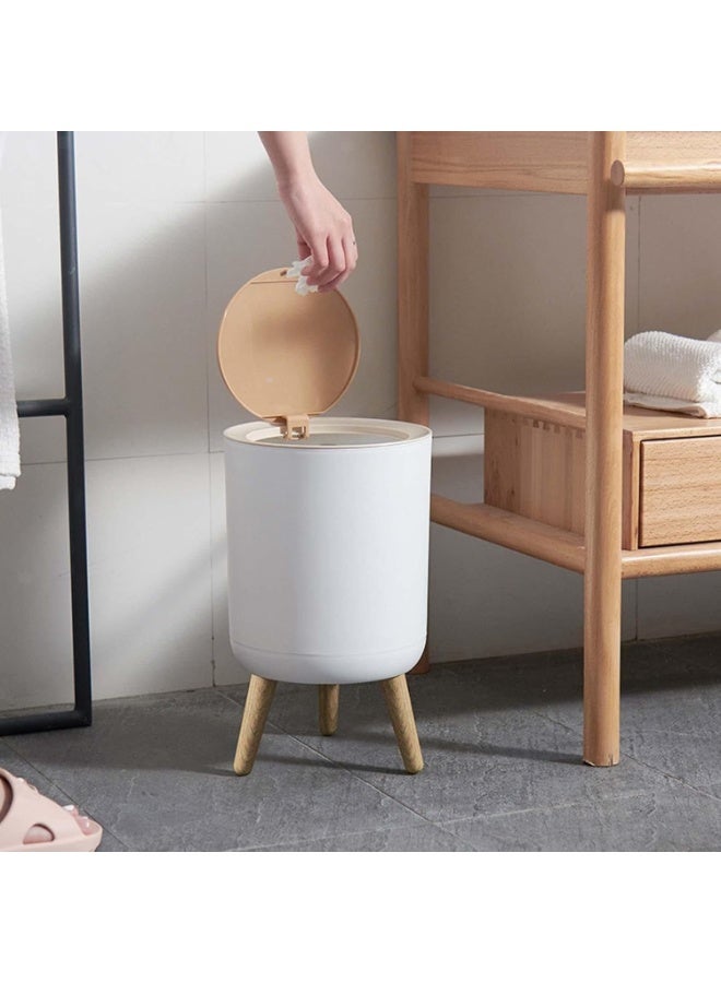 Luxury Nordic Style 7L Round Trash Can with Push Button Lid & Removable Wood-Look Legs – Modern Plastic Garbage Bin with Odor Blocking Cover, Hidden Trash Bag Holder Ring, Elevated Space Saving Waste Basket for Kitchen, Bathroom, Bedroom, Living Room & Office - Image 2