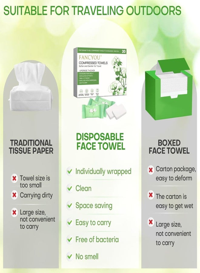 Fancyou Compressed Towel Tablets Thicken, 20 Pack Disposable Face Towel, Individually Wrapped Reusable Washcloths, Compact Clean Towels Mini Portable for Travel Guests Baby Dog Camping Beauty(Green) - Image 2