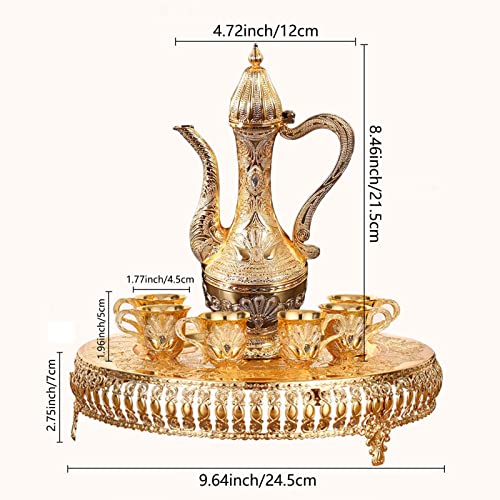 Igtazy Turkish Coffee Cup and Tea Pot Set Including Teapot,Tea Tray,6 Metal Cups,Tea Service Set for Tea Table Decor,Hip Flask(Gold) - Image 2