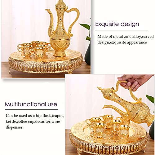 Igtazy Turkish Coffee Cup and Tea Pot Set Including Teapot,Tea Tray,6 Metal Cups,Tea Service Set for Tea Table Decor,Hip Flask(Gold) - Image 4