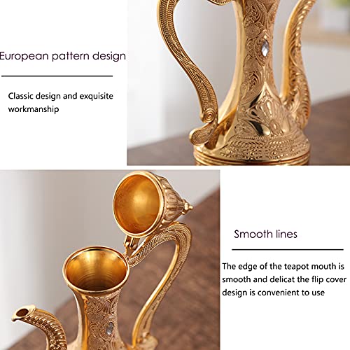Igtazy Turkish Coffee Cup and Tea Pot Set Including Teapot,Tea Tray,6 Metal Cups,Tea Service Set for Tea Table Decor,Hip Flask(Gold) - Image 3