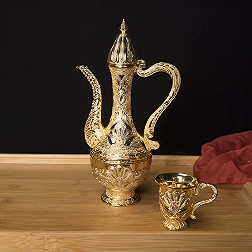 Igtazy Turkish Coffee Cup and Tea Pot Set Including Teapot,Tea Tray,6 Metal Cups,Tea Service Set for Tea Table Decor,Hip Flask(Gold) - Image 5