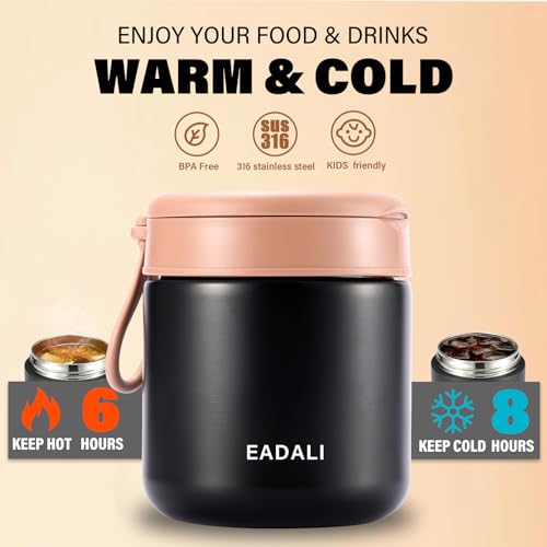 Eadali 15.2oz Kids Food Jar for Hot Food – Vacuum Insulated Lunch Container with 316 Stainless Steel Interior, Leakproof Wide Mouth & Foldable Spoon for School Meals - Image 3