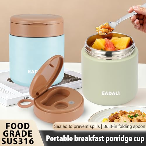 Eadali 15.2oz Kids Food Jar for Hot Food – Vacuum Insulated Lunch Container with 316 Stainless Steel Interior, Leakproof Wide Mouth & Foldable Spoon for School Meals - Image 2