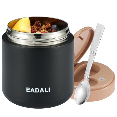 Eadali 15.2oz Kids Food Jar for Hot Food – Vacuum Insulated Lunch Container with 316 Stainless Steel Interior, Leakproof Wide Mouth & Foldable Spoon for School Meals - Image 1