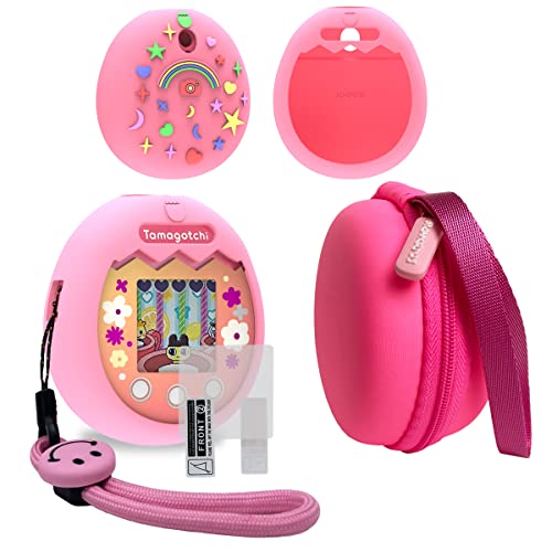 JCHPINE Hard Carrying Case and Silicone Cover Compatible with Tamagotchi Pix Interactive Virtual Pet Game Machine Screen Film Protector for Tamagotchi Pix Accessories Pink - Image 1