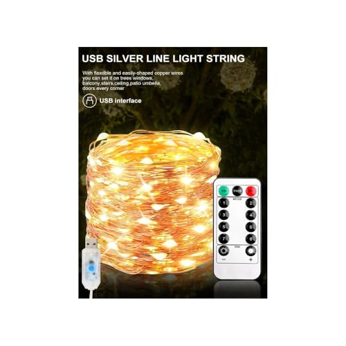 HUMAIZAR Warm White USB LED String Lights – 5M 8 Modes with Remote | Fairy Garland Lights for Wedding, Christmas, New Year, Holiday & Home Decor - Image 2