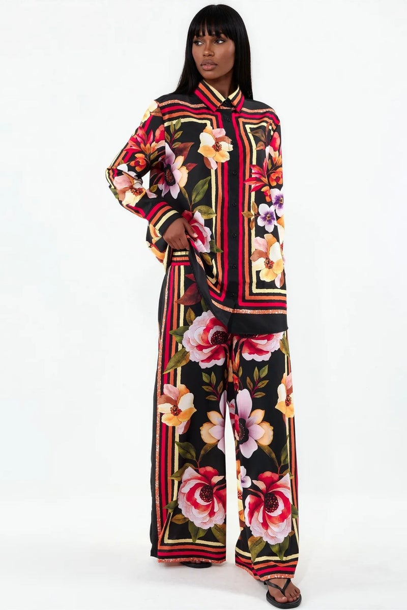 Jennyfer Floral Shirt And Wide-leg Trouser Set - Image 1