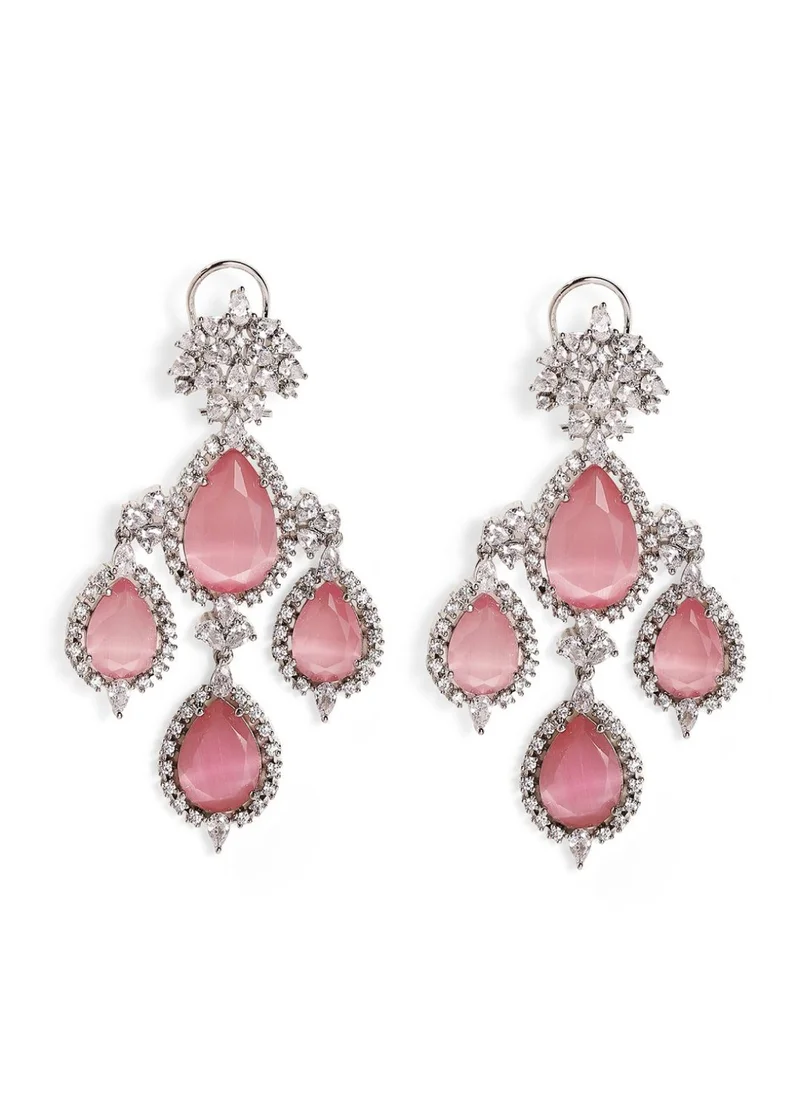 Priyaasi American Diamond-Stone Studded Teardrop Shaped Drop Earrings