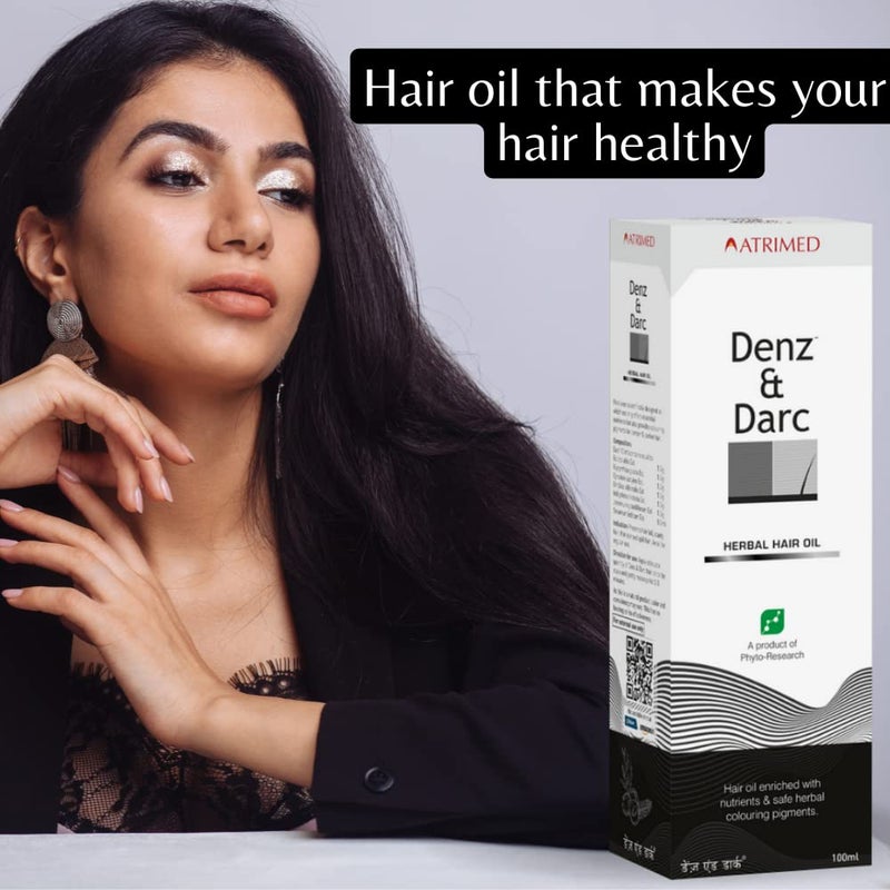 Atrimed Denz  Darc Herbal Hair Oil  Imparts colour to grey hair  Dual benefits of pigments and nutrients  300ml  Pack of 3 - Image 2