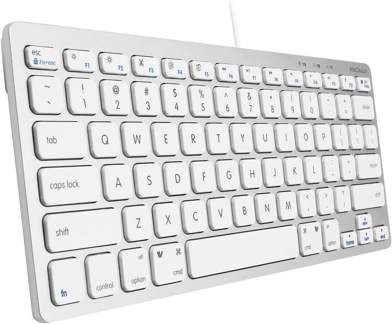 Macally Small Wired Keyboard for Mac and Windows - 78 Scissor Switch Keys Compatible Apple Keyboard for MacBook Pro/Air, iMac, Mac mini/Pro - Plug and Play USB That Saves Space and Looks Great - Image 1