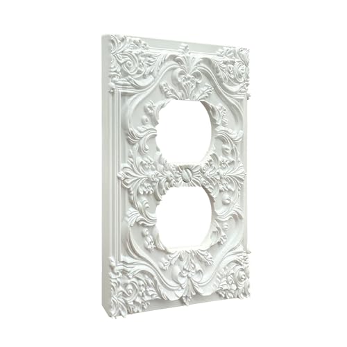 Spshian Decorative Outlet Covers White Flower Elegant 3D Floral Embossed 1 Gang Duplex Light Switch Cover Plate Unique Wall Plate Electrical Switch Plate Covers for Bedroom Home Decor - Image 2