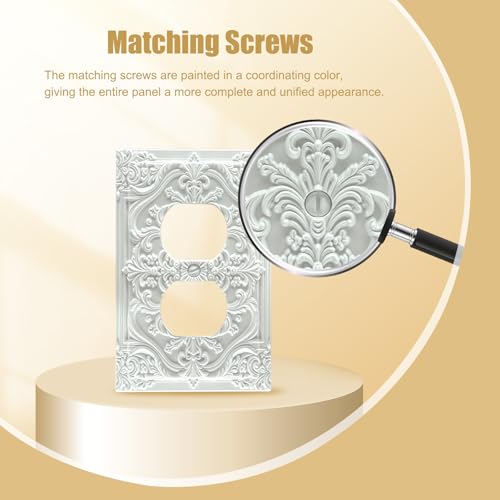 Spshian Decorative Outlet Covers White Flower Elegant 3D Floral Embossed 1 Gang Duplex Light Switch Cover Plate Unique Wall Plate Electrical Switch Plate Covers for Bedroom Home Decor - Image 4