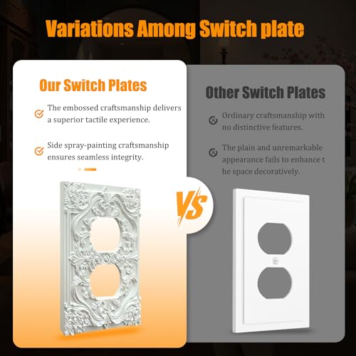 Spshian Decorative Outlet Covers White Flower Elegant 3D Floral Embossed 1 Gang Duplex Light Switch Cover Plate Unique Wall Plate Electrical Switch Plate Covers for Bedroom Home Decor - Image 3