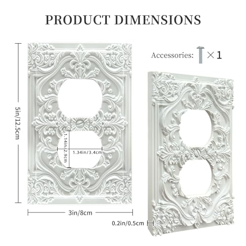 Spshian Decorative Outlet Covers White Flower Elegant 3D Floral Embossed 1 Gang Duplex Light Switch Cover Plate Unique Wall Plate Electrical Switch Plate Covers for Bedroom Home Decor - Image 5