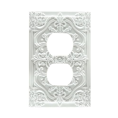 Spshian Decorative Outlet Covers White Flower Elegant 3D Floral Embossed 1 Gang Duplex Light Switch Cover Plate Unique Wall Plate Electrical Switch Plate Covers for Bedroom Home Decor - Image 1