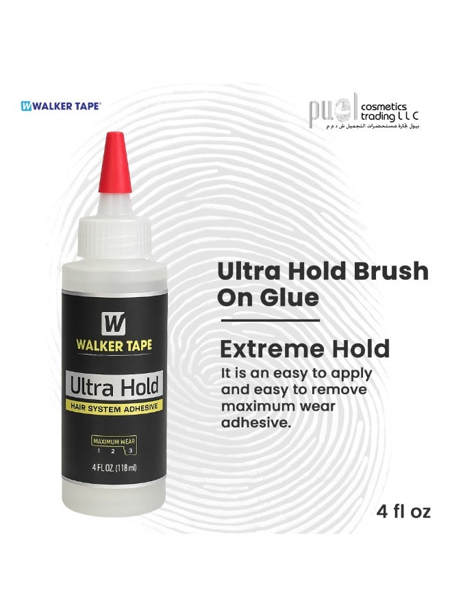 Walker Tape Ultra Hold Liquid Adhesive for Hair Systems – 4 fl oz Brush-On Bonding Glue – Strong Long Hold Wig Glue – Waterproof, Clear Drying, Skin-Safe Adhesive for Lace Wigs, Toupees & Extensions - Image 3