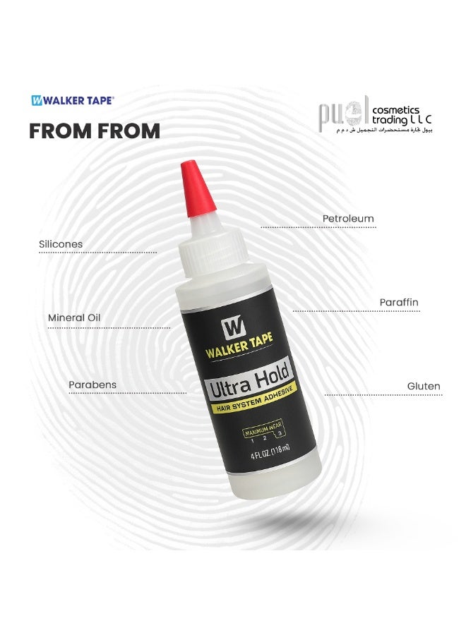 Walker Tape Ultra Hold Liquid Adhesive for Hair Systems – 4 fl oz Brush-On Bonding Glue – Strong Long Hold Wig Glue – Waterproof, Clear Drying, Skin-Safe Adhesive for Lace Wigs, Toupees & Extensions - Image 4