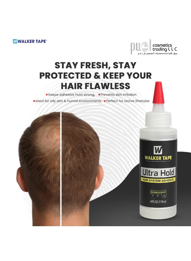 Walker Tape Ultra Hold Liquid Adhesive for Hair Systems – 4 fl oz Brush-On Bonding Glue – Strong Long Hold Wig Glue – Waterproof, Clear Drying, Skin-Safe Adhesive for Lace Wigs, Toupees & Extensions - Image 5