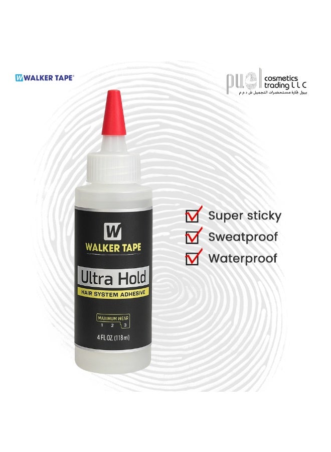 Walker Tape Ultra Hold Liquid Adhesive for Hair Systems – 4 fl oz Brush-On Bonding Glue – Strong Long Hold Wig Glue – Waterproof, Clear Drying, Skin-Safe Adhesive for Lace Wigs, Toupees & Extensions - Image 2