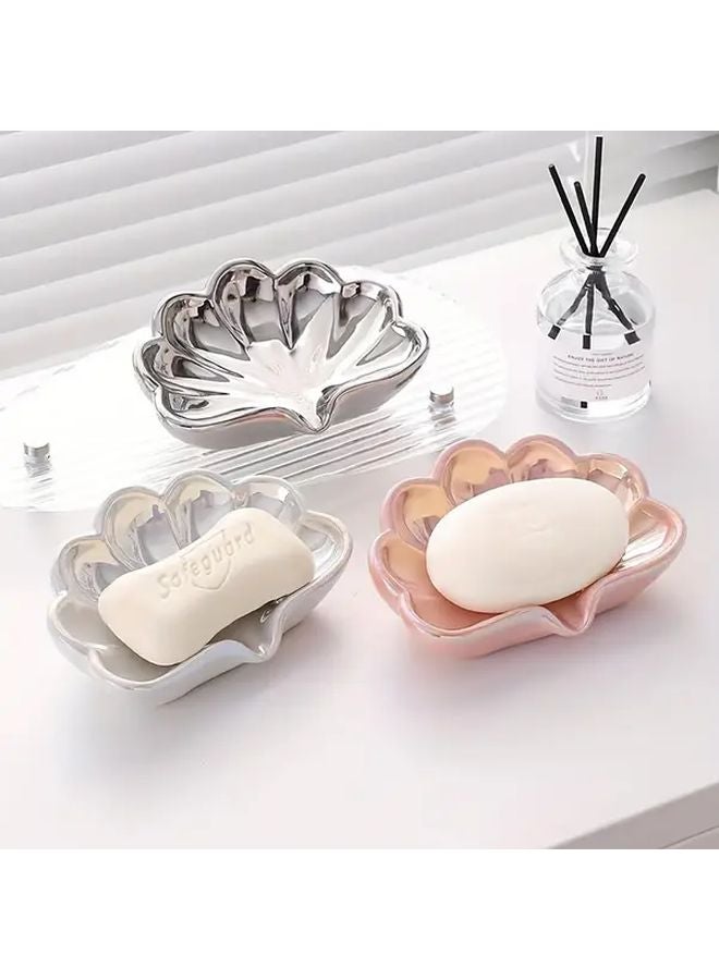 Pink Shell Soap Tray With Drainage Heart Cutouts Modern Bathroom Organizer - Image 2