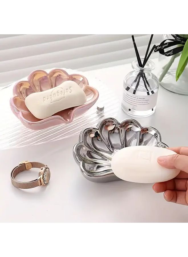 Pink Shell Soap Tray With Drainage Heart Cutouts Modern Bathroom Organizer - Image 5