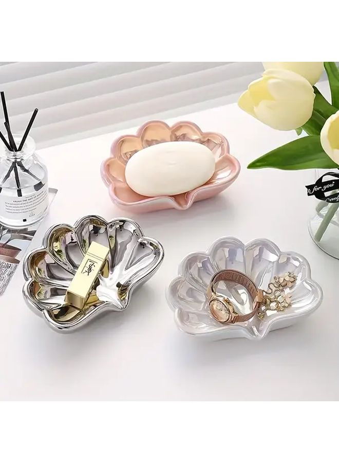 Pink Shell Soap Tray With Drainage Heart Cutouts Modern Bathroom Organizer - Image 3