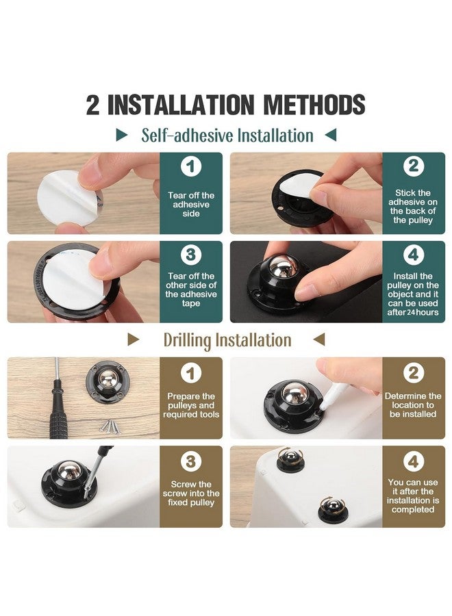 HASTHIP® 4pcs Caster Wheel Self Adhesive Caster Wheel 360° Swivel Wheels for Furniture, Small Appliance, DIY Modification Moving Table Heavy Duty Caster Wheels 200Kg Loading Capacity, Black - Image 3