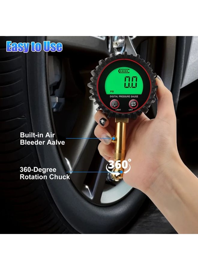Digital Tire Pressure Gauge 3 255 PSI Analog Display Black - Image 5