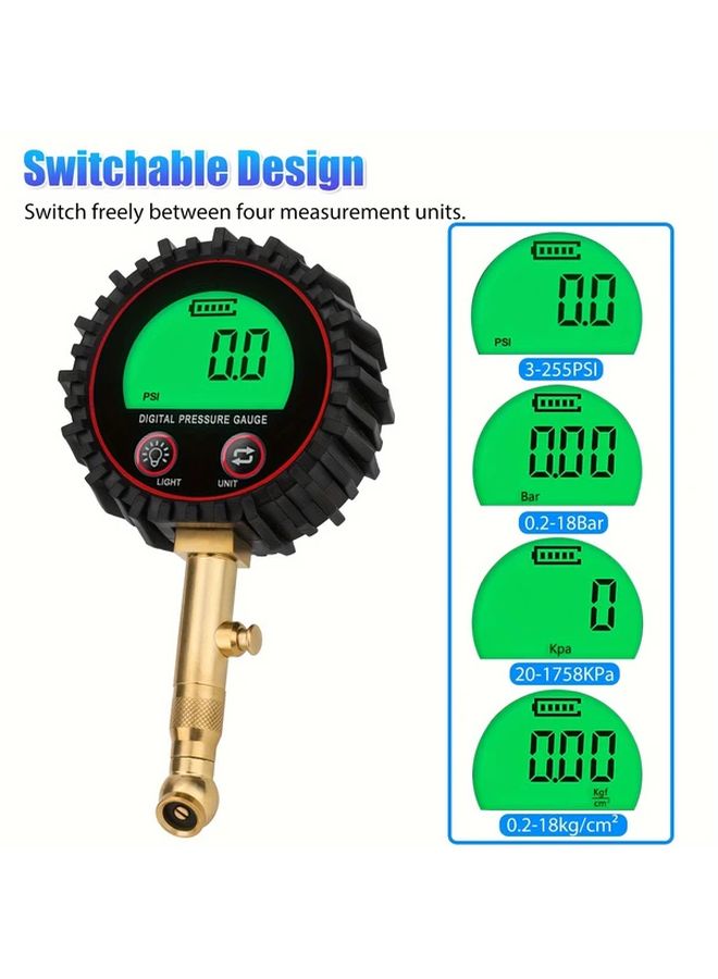 Digital Tire Pressure Gauge 3 255 PSI Analog Display Black - Image 4