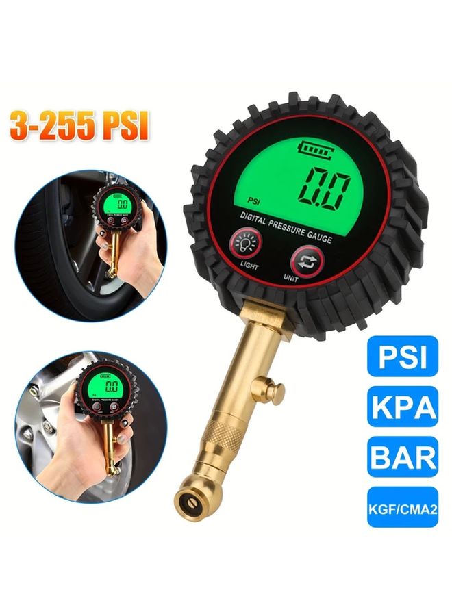 Digital Tire Pressure Gauge 3 255 PSI Analog Display Black - Image 1