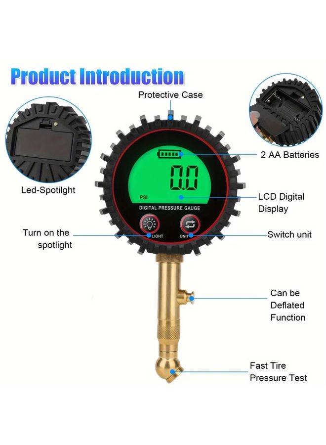 Digital Tire Pressure Gauge 3 255 PSI Analog Display Black - Image 3
