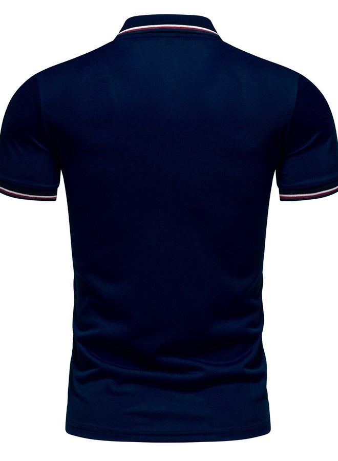 Take Two Men Navy Striped Polo Shirt - Image 4